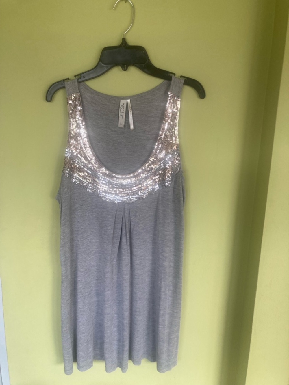 Kische Gray Beautiful Tank Top with Silver Sequin Neckline  Lightweight